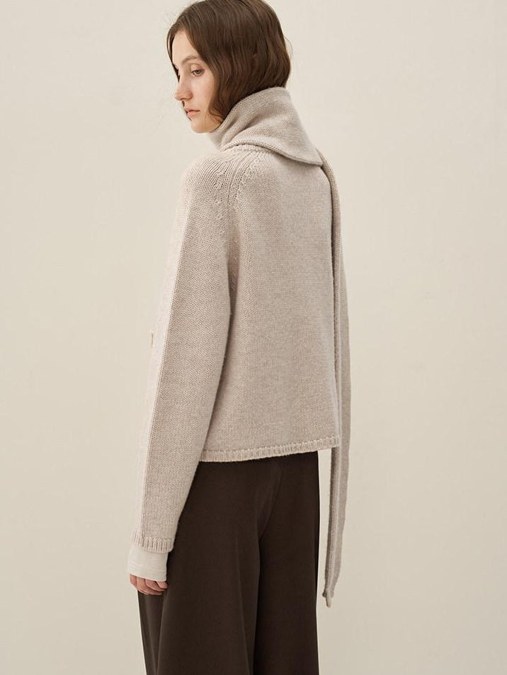 someone sometimes Wool Blend Button Front Round Neck Long Sleeve Commuter Oatmeal Beige Cardigans
