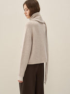 someone sometimes Wool Blend Button Front Round Neck Long Sleeve Commuter Oatmeal Beige Cardigans