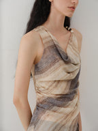 someonesometimes Original Asymmetric Patchwork Striped Slim Curve Khaki Brown For Women Vest