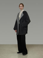 unspoken Warm Thick 3D Tailored Loose Fit Lapel Collar Commuter Women Charcoal Wool Coats