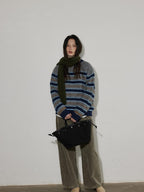 Lofi choose Wool Blend Relaxed Striped Crewneck Pullover Commuter Office Women Tops Sweaters