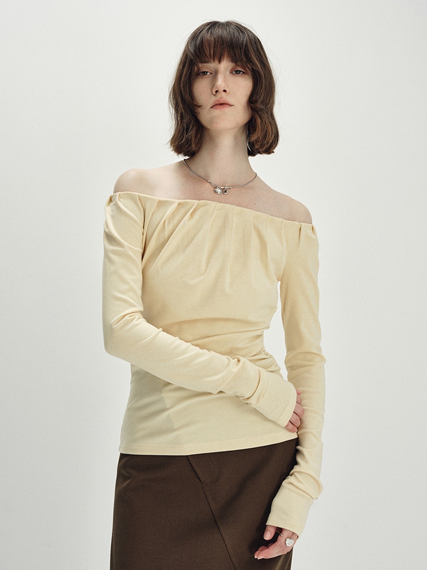 someonesometimes Lyocell Blend Slim Fit Ruching Youth Casual Goose Yellow Long Sleeve T-Shirts