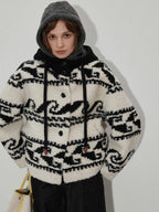 Lofi choose Thick Hooded Pocket Loose Fit Commuter Knit Button Front Women Beige Cardigans