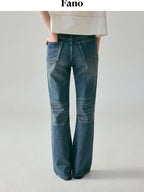 fano Light Blue Casual Relaxed Natural Waist Zip Fly Denim Straight Leg Jeans