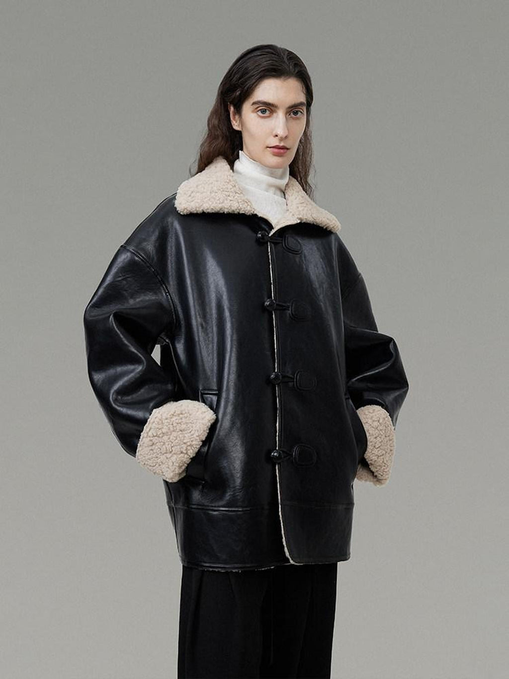 unspoken Minimalist Commuter Loose Fit Longsleeve Zip Women Black Leather Jackets
