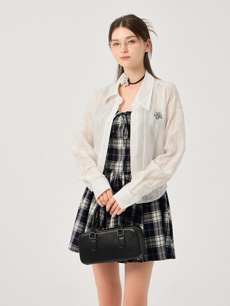 ikyou Slimming Cinched Waist Strappy Plaid A Line Office Midi Dresses