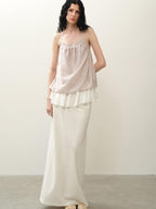 someone sometimes Original Design Ruffle Trim Loose Fit Lyocell Blend Women Solid Color Camisoles