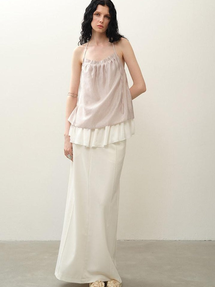 someone sometimes Original Design Ruffle Trim Loose Fit Lyocell Blend Women Solid Color Camisoles