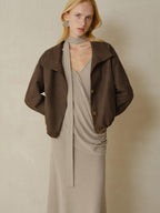 someonesometimes Stretch Polyester Vintage Loose Short Zip Women Coffee Brown Cropped Jackets
