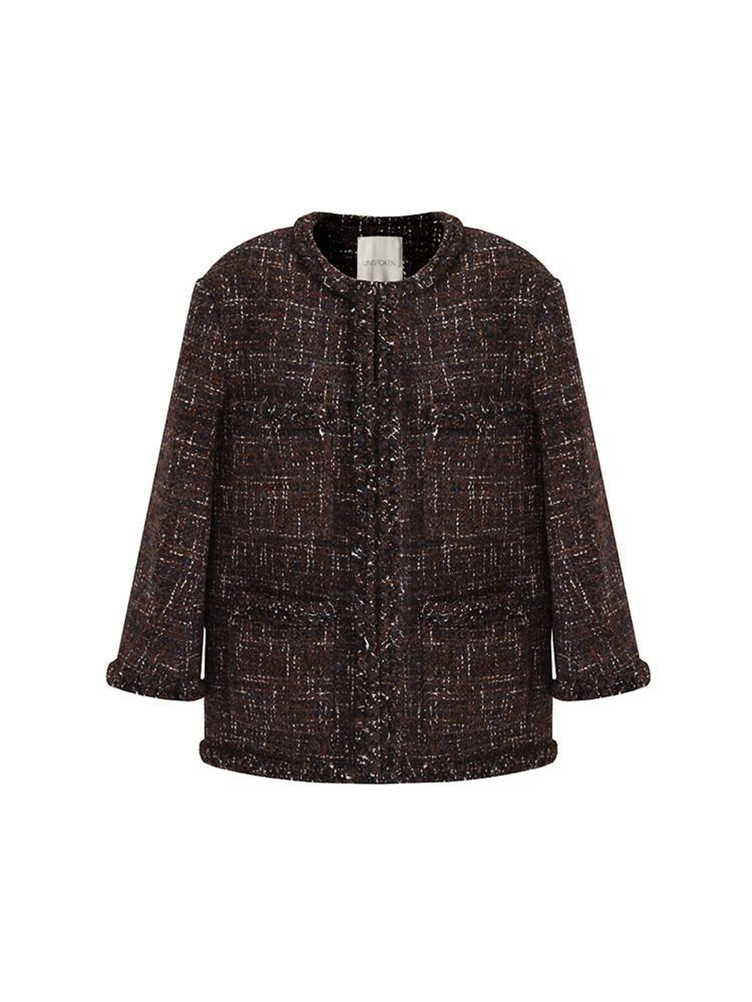 unspoken Warm Wool Blend Button Front Round Neck Relaxed Fit Office Women Short Coat