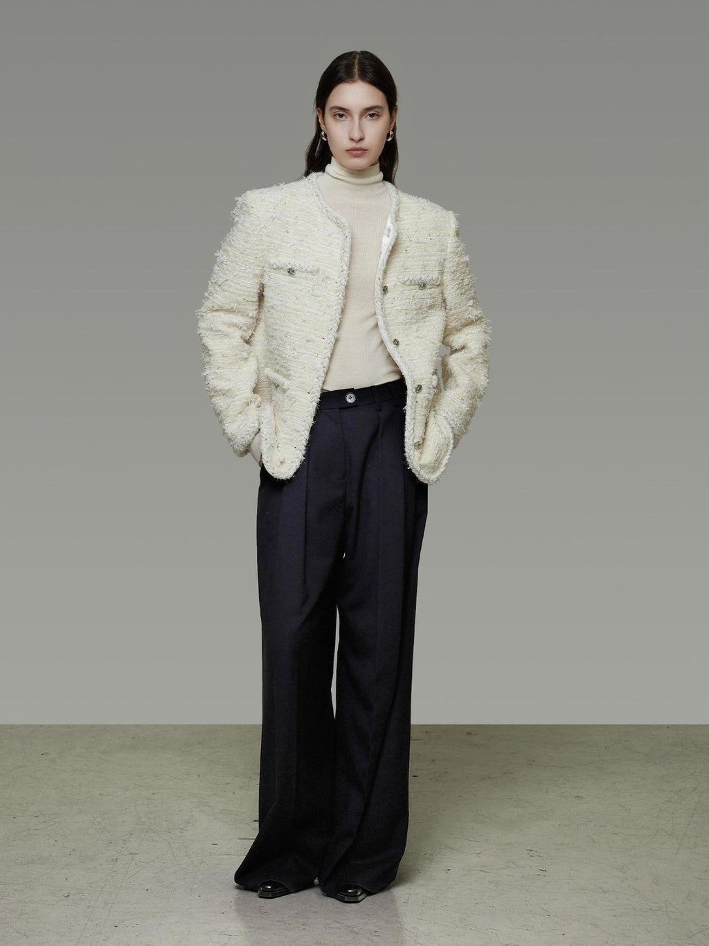 unspoken Soft Wool Blend Minimalist Commuter Round Neck Single Breasted Loose Short Coat