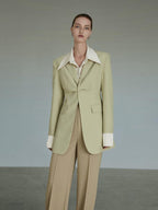 unspoken Streamlined Slim Fit Sage Green Notch Lapel Single Breasted Office Women Blazers
