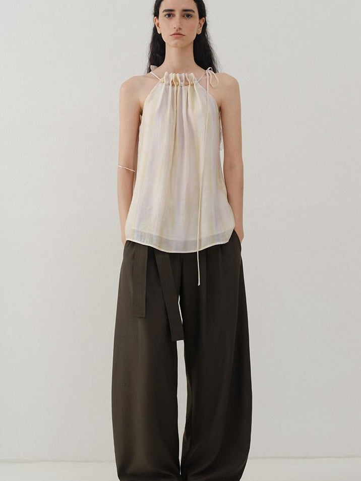 someone sometimes Original Mesh Patchwork Epaulette Loose Striped Women Halter Crop Tops