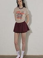 Lofi choose High Waist Lined A Line Puff Office Chic Beige Aubergine Mini Skirts