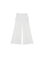 ikyou Wrinkle Free Minimalist Commuter Elastic Waist Natural Rise White Wide Leg Pants