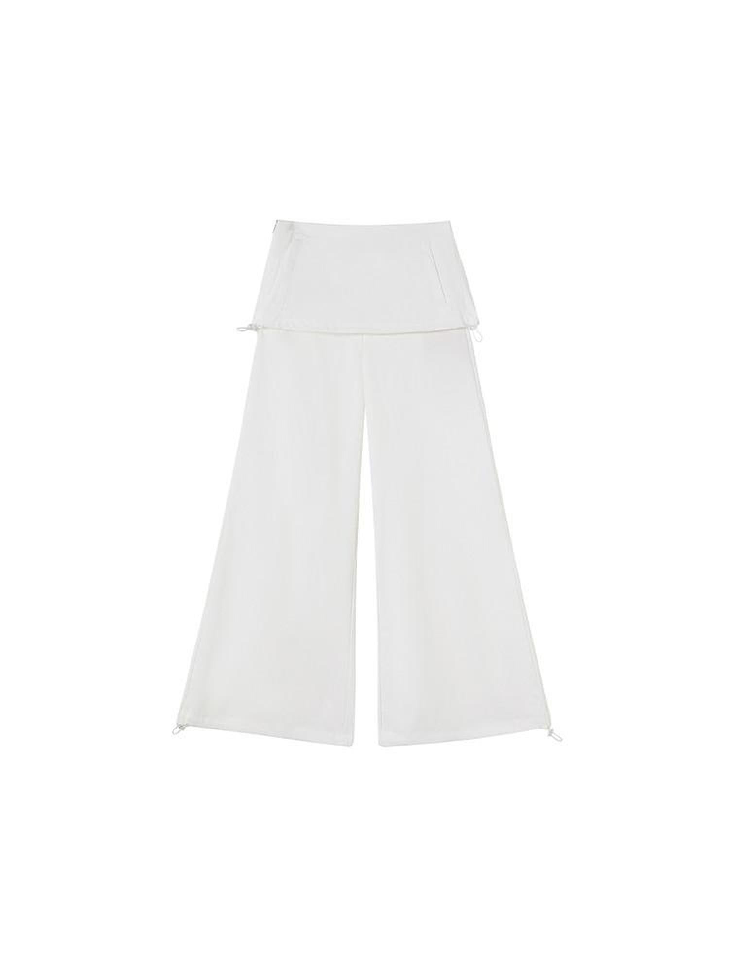 ikyou Wrinkle Free Minimalist Commuter Elastic Waist Natural Rise White Wide Leg Pants