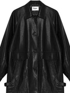 fano Warm Vintage Loose Fit Turn Down Collar Button Closure For Women Leather Jackets