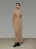 unspoken Breathable High Waist Sash V-neck Aline Longsleeve Office Polyester Maxi Dresses