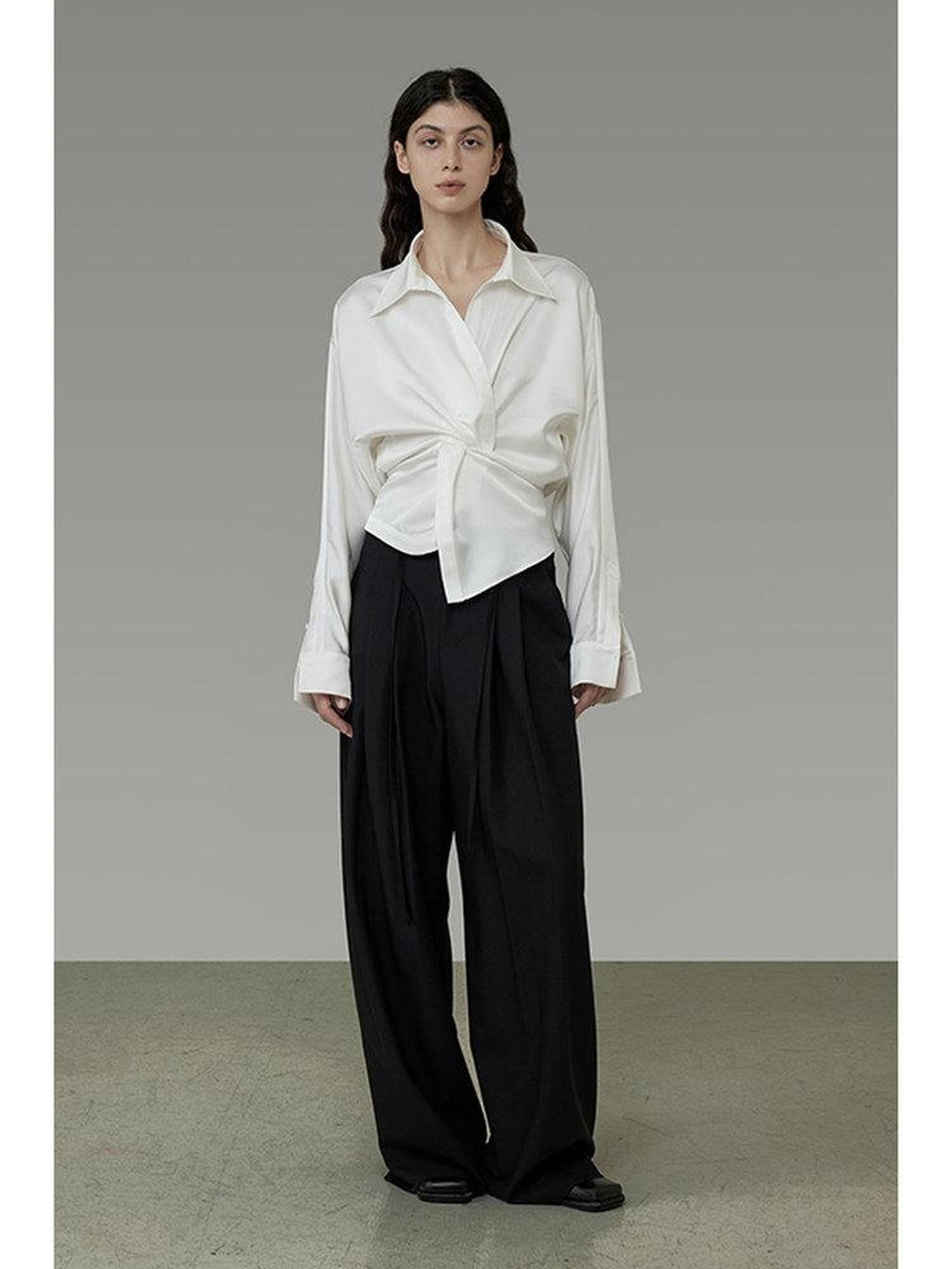 unspoken Shape Retaining Relaxed Slim V-neck Button Long Sleeve Women Polyester Blouses