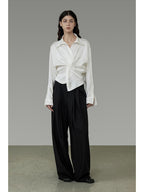unspoken Shape Retaining Relaxed Slim V-neck Button Long Sleeve Women Polyester Blouses