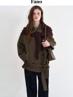 fano Polyblend Single Button Lapel Relaxed Fit Korean Commuter Women Olive Wool Coats