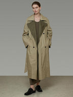 unspoken Minimal Commuter Long Double Breasted Loose Fit Women Black Olive Trench Coats