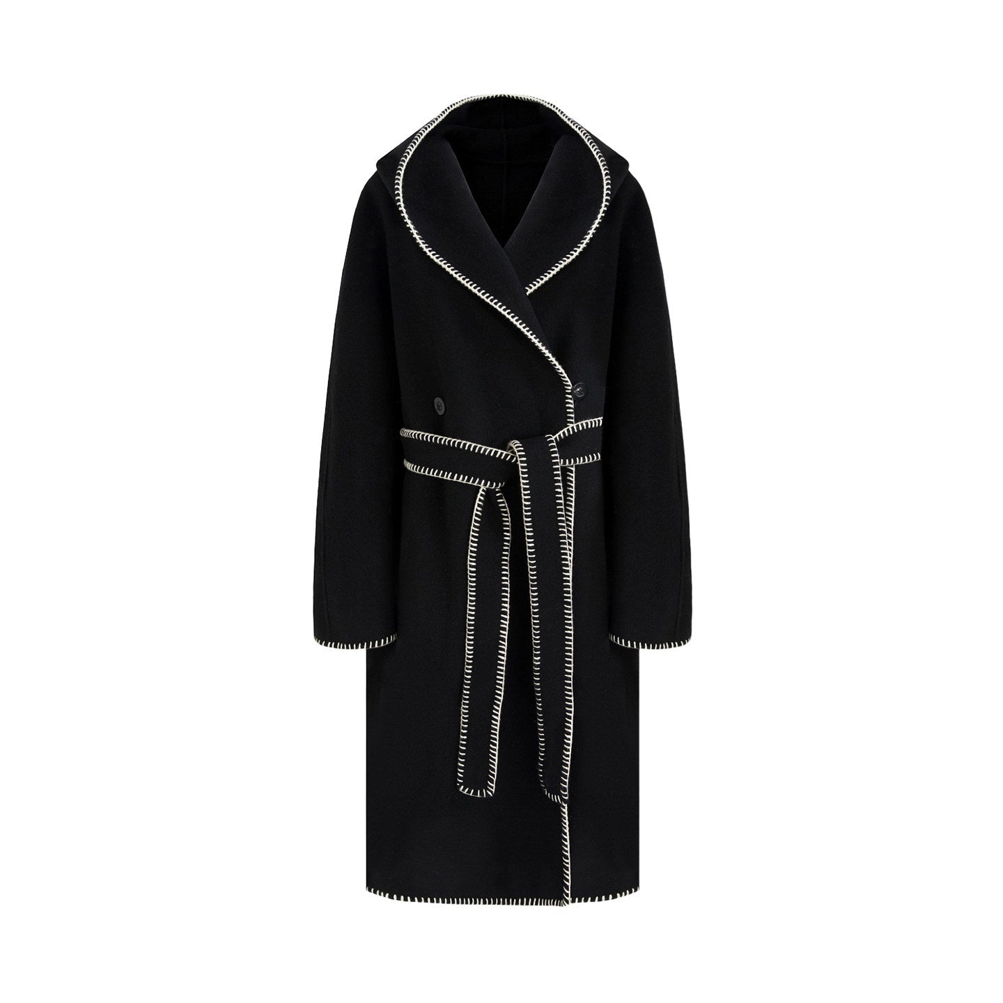 unspoken_Cozy_Minimalist_Commuter_Loose_Hooded_Midlength_Women_Black_Tie_Wool_Coats_MISSTT