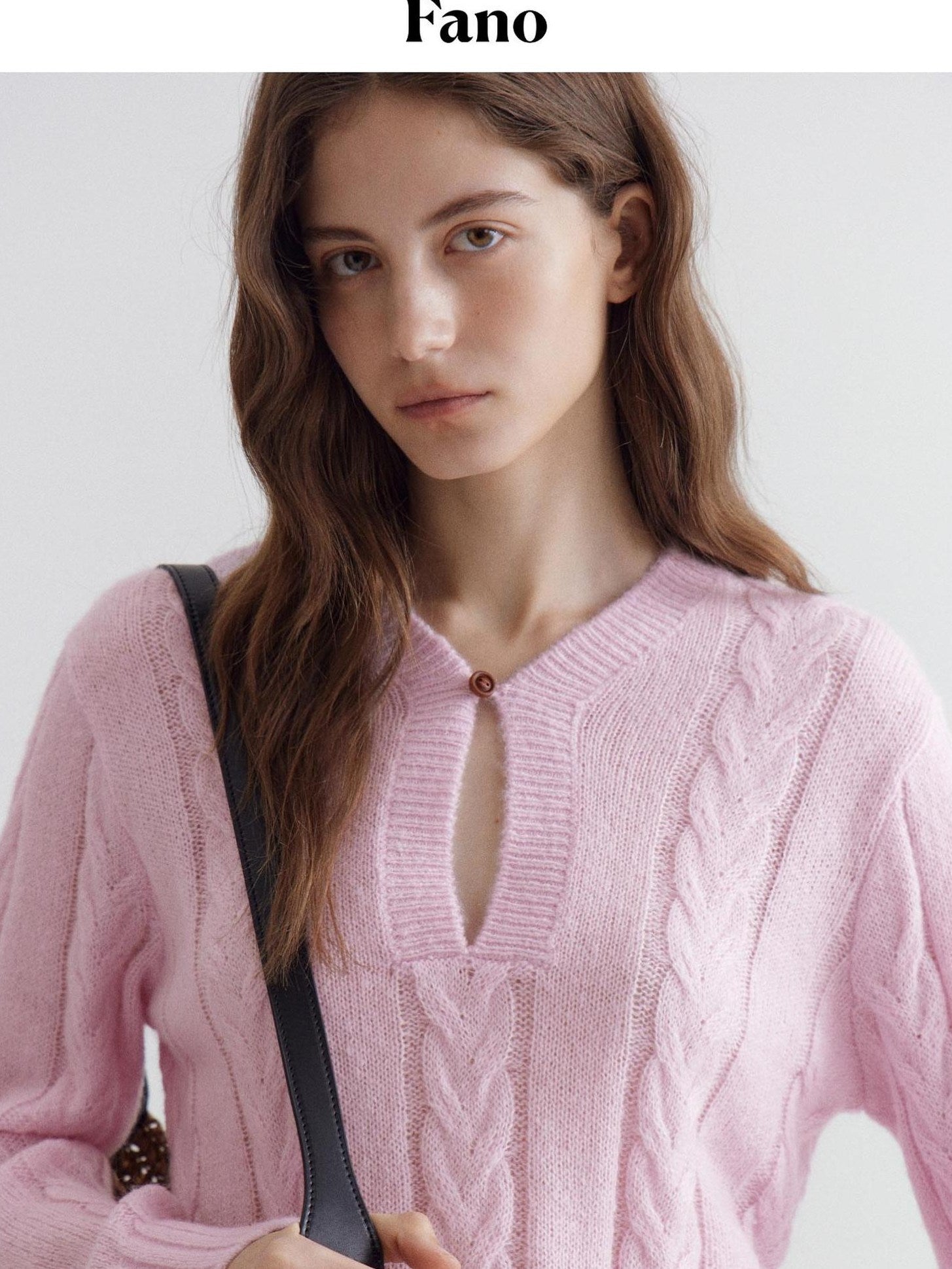 fano Warm V-neck Button Detail Minimal Commuter Fit Pink Women Acrylic Blend Sweaters