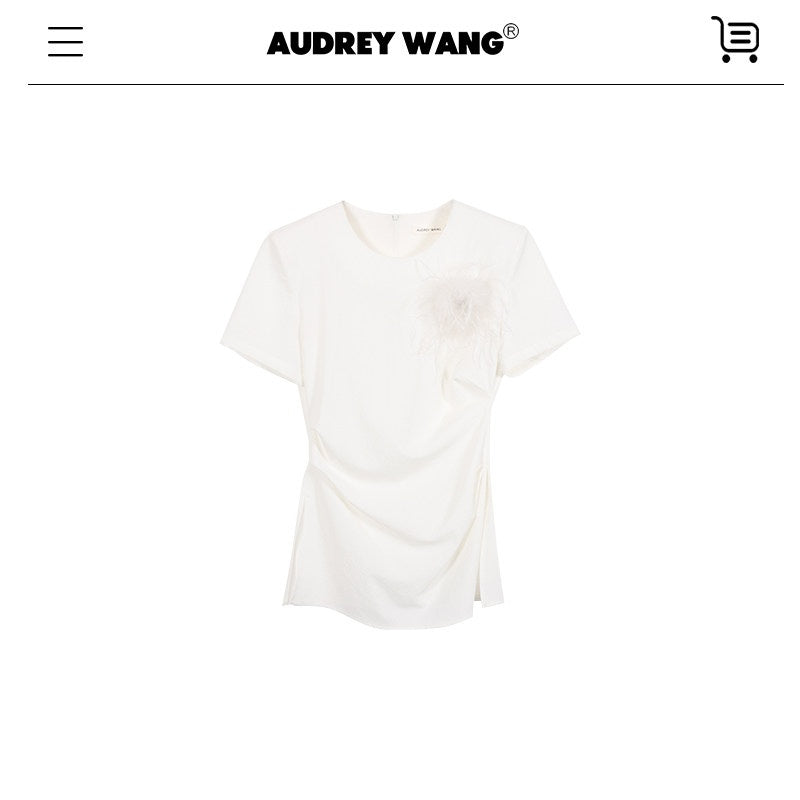 audreyyang_Embroidered_Slim_Fit_Office_White_Crew_Neck_Women_Polyester_Short_Sleeve_T-Shirts_MISSTT