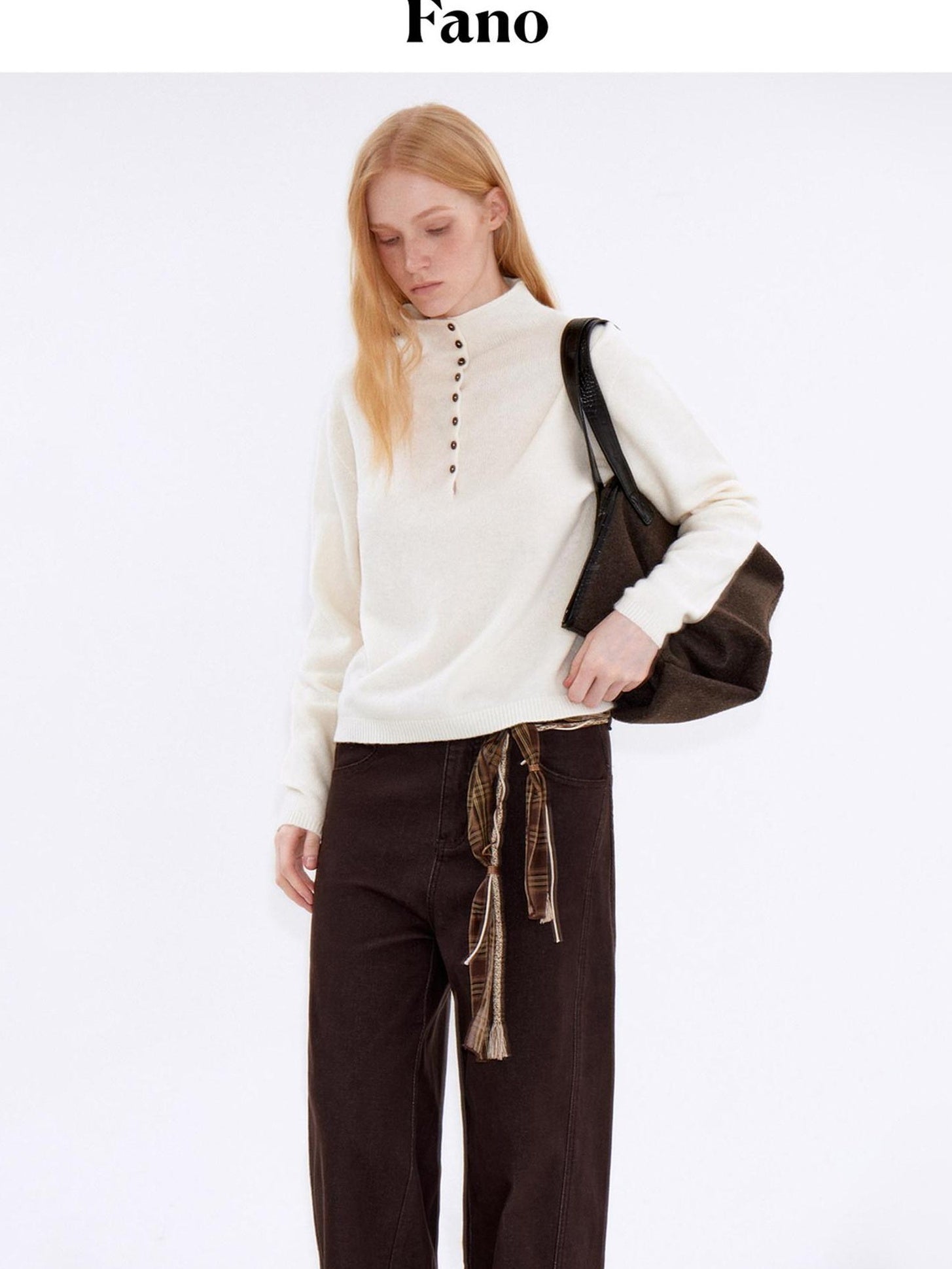 fano Wool Cashmere Blend Breathable Loose Half Open Collar Women Cardigans