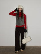 Lofi choose Pure Wool V-neck Cropped Button Front Office Sleeveless Knit Women Vests