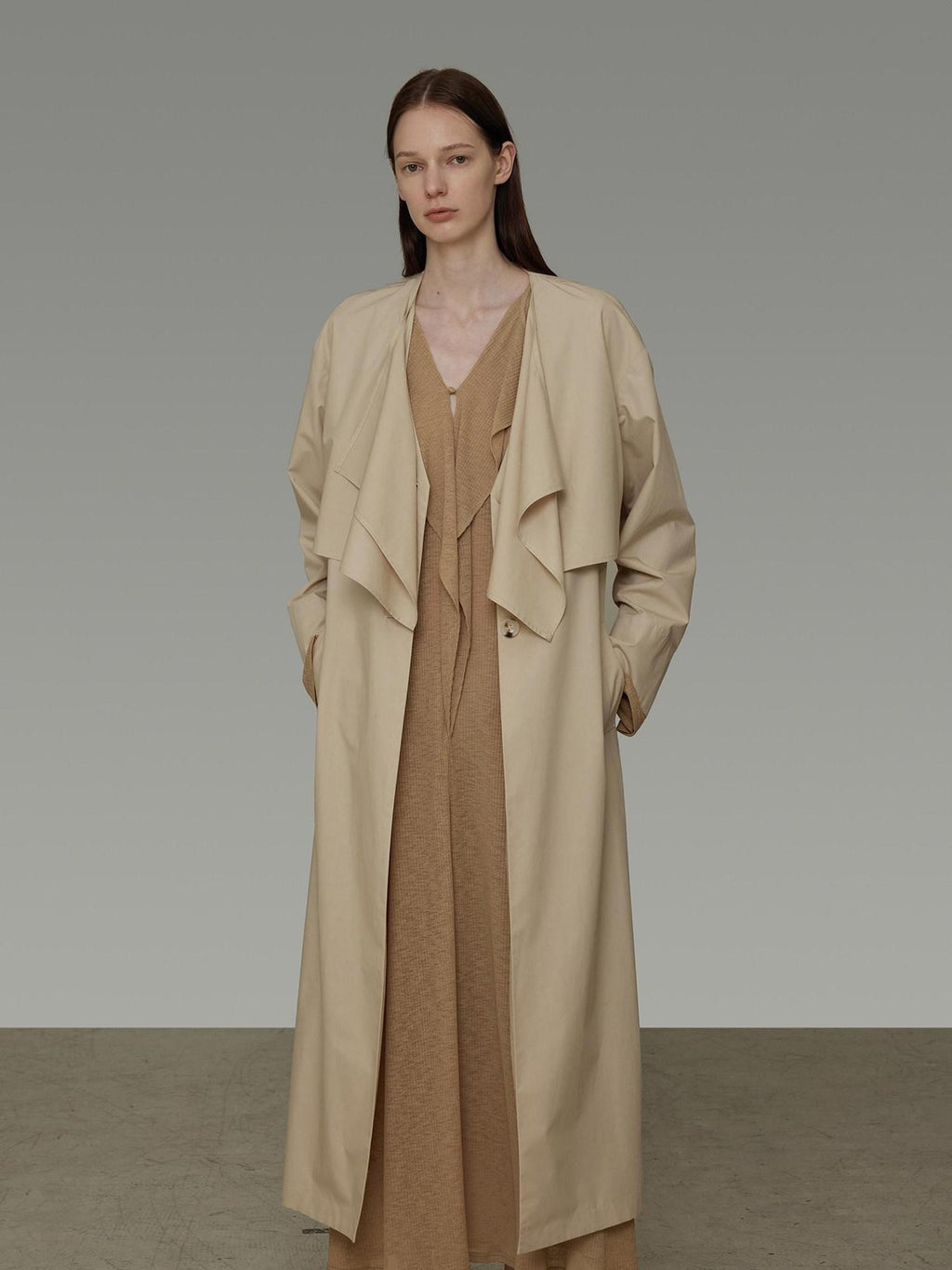 unspoken Classic Khaki Single Breasted Mid Length Loose Fit Women Commuter Trench Coats