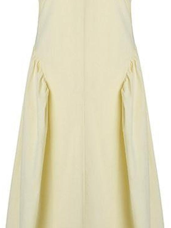 fano Pure Cotton Minimalist V-neck Sleeveless A Line Casual Women Yellow Maxi Dresses