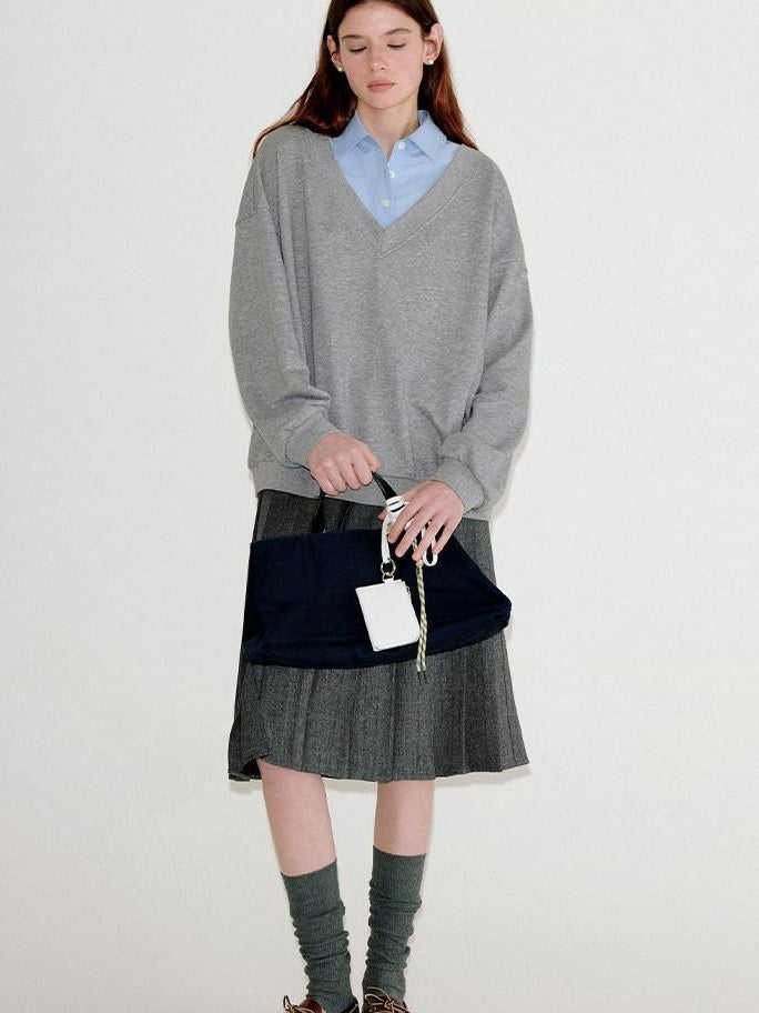 fano Soft Cotton Blend Colorblock Polo Collar Loose Knit Pullover Women Sweaters
