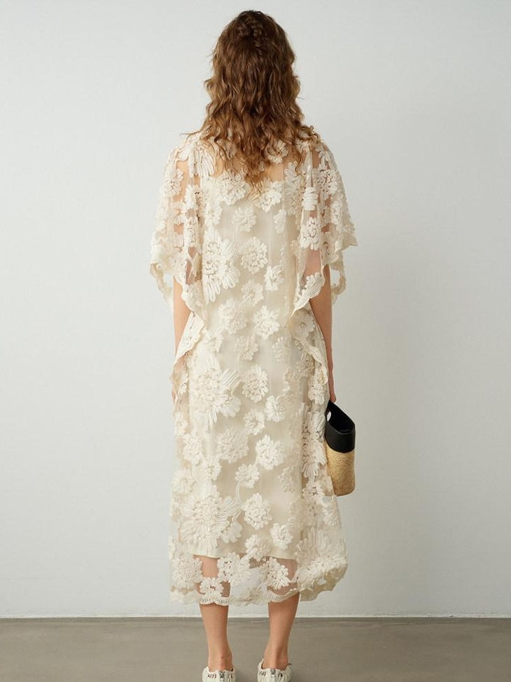 audreyyang Comfortable Polyester Insta Loose Fit V-neck Short Sleeve A Line Maxi Dresses