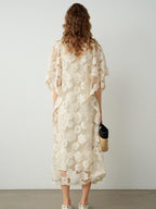 audreyyang Comfortable Polyester Insta Loose Fit V-neck Short Sleeve A Line Maxi Dresses
