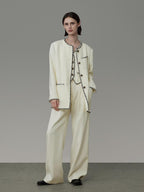 unspoken Off White Three Piece Minimalist Casual Women S M L Lounge Top & Pants Sets