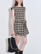 fano Plaid Sleeveless H Line Natural Waist Office Dress For Women Midi Dresses