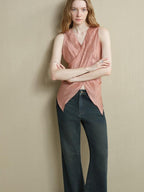someonesometimes Ribbed Patchwork Zip Front Commuter Strappy Loose Fit Women Tank Tops