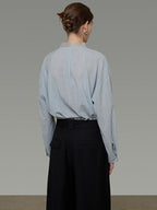 unspoken Breathable Lace V-neck Loose Fit Office Women Button Long Sleeve Blouses