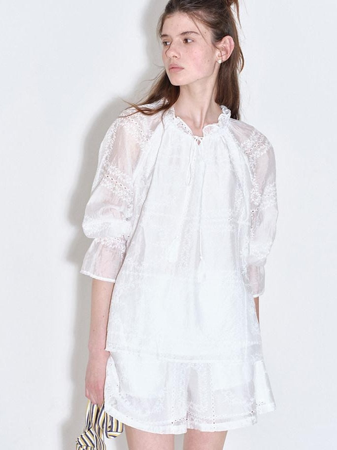 fano Breathable Lyocell Relaxed Three Quarter Sleeve White Lounge Top & Shorts Sets