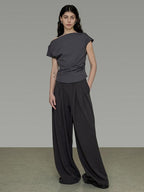 unspoken Pleated Stretch Minimalist Workwear Natural Waist Women Wide Leg Pants