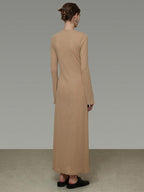 unspoken Breathable High Waist Sash V-neck Aline Longsleeve Office Polyester Maxi Dresses