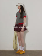 Lofi choose High Waist Lined A Line Puff Office Chic Beige Aubergine Mini Skirts