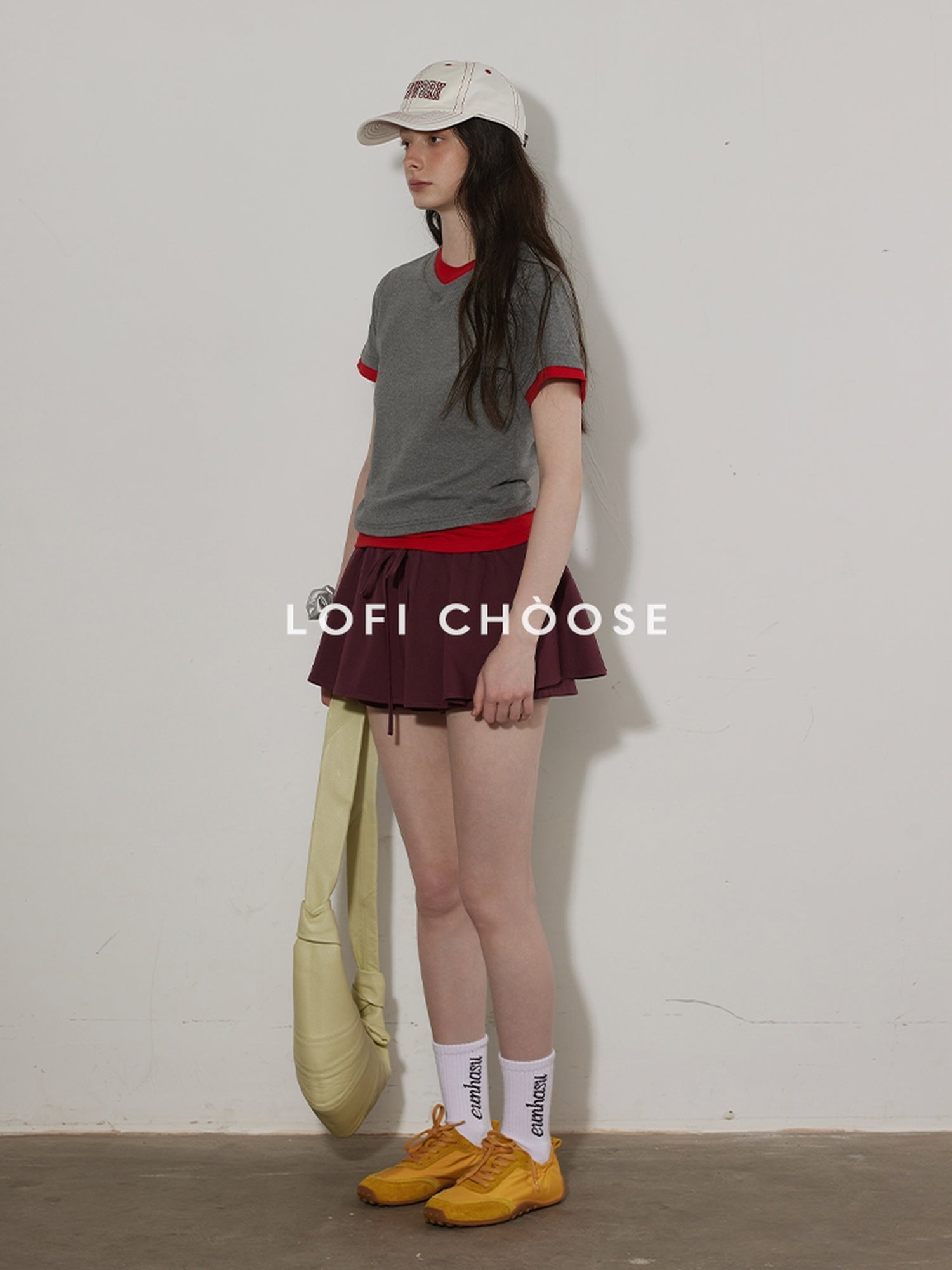 Lofi choose High Waist Lined A Line Puff Office Chic Beige Aubergine Mini Skirts