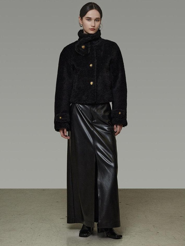 unspoken Warm Sculpted Tailoring Minimal Commuter Loose High Waist Wool Blend Short Coat