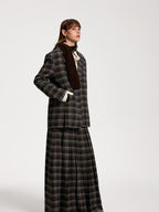 someone sometimes Original Design Plaid V-neck Long Sleeve Polyester Office Chic Top & Skirt Sets