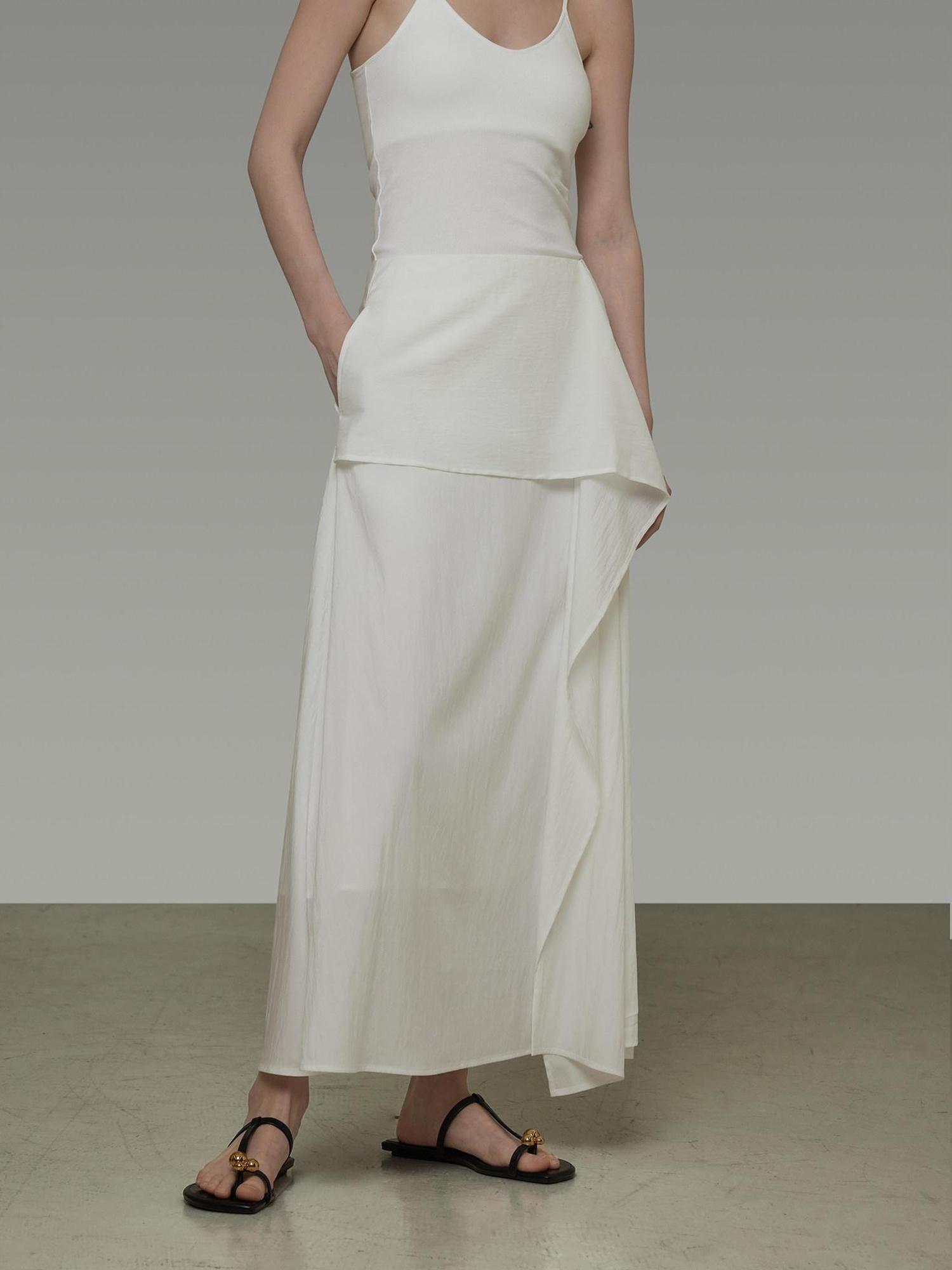unspoken High Waist Lined Irregular Hem Minimal A Line Office Lyocell Blend Maxi Skirts