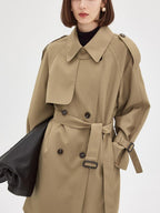 fano Pocketed Relaxed Raglan Midlength Double Breasted Khaki Womens Trench Coats