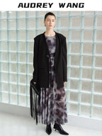 audreyyang Elegant Sash Fitted Knit Long Sleeve Grey Ombre Maxi Dresses